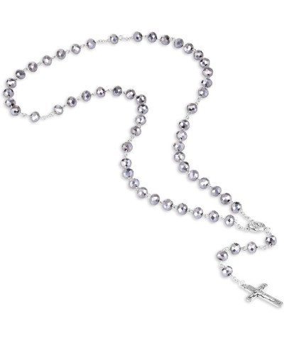 Crystal Rosary Necklace Fatima Prayer Beads Chain Our Lady Medal Catholic Crucifix Cross Pendant, 2 Sizes Large-Silver Color ...