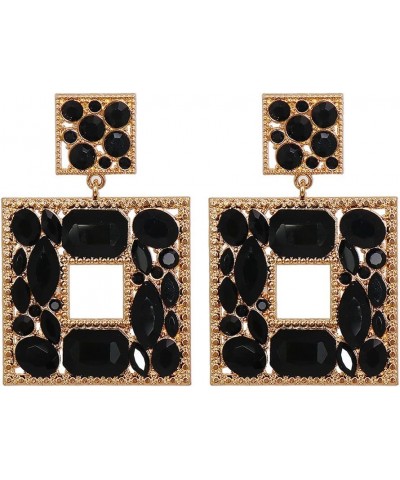 Rhinestone Square Dangle Earrings For Women Sparkly Crystal Geometric Drop Statement Earrings Green Collection 55716-BK $10.0...