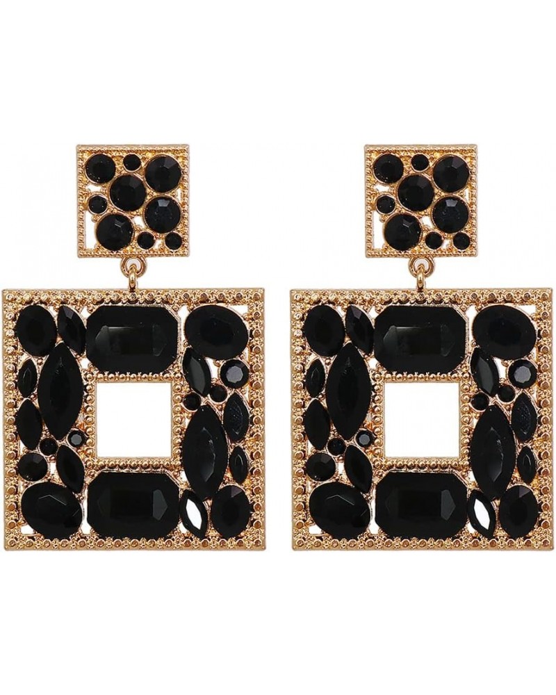 Rhinestone Square Dangle Earrings For Women Sparkly Crystal Geometric Drop Statement Earrings Green Collection 55716-BK $10.0...