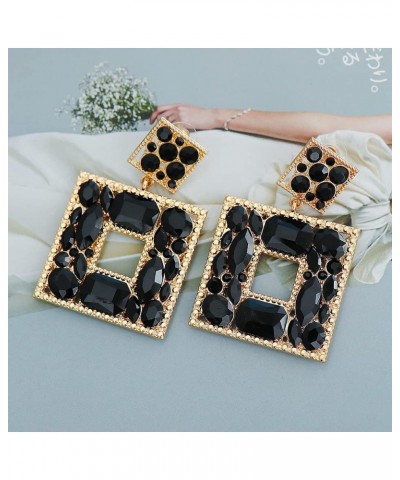 Rhinestone Square Dangle Earrings For Women Sparkly Crystal Geometric Drop Statement Earrings Green Collection 55716-BK $10.0...