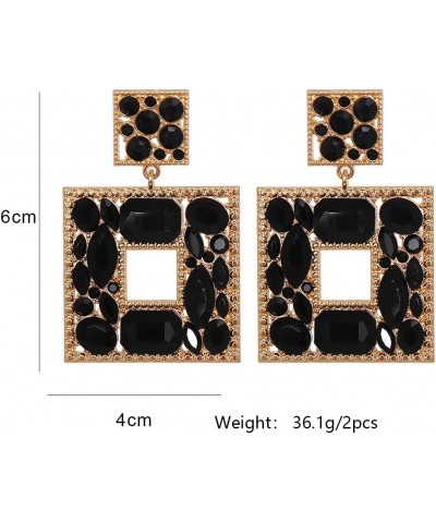 Rhinestone Square Dangle Earrings For Women Sparkly Crystal Geometric Drop Statement Earrings Green Collection 55716-BK $10.0...