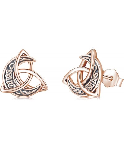 Celtic Moon Stud Earrings 925 Sterling Silver Crescent Earrings Celtic Knot Triangle Vintage Stud Earrings Good Luck irish gi...