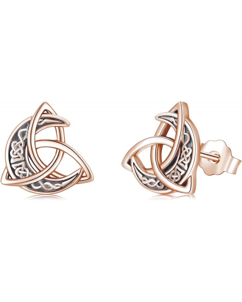 Celtic Moon Stud Earrings 925 Sterling Silver Crescent Earrings Celtic Knot Triangle Vintage Stud Earrings Good Luck irish gi...