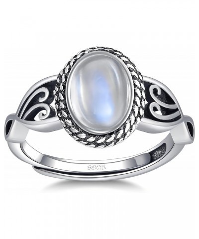 Adjustable Moonstone Rings for Women 925 Sterling Silver Statement Rings Womens Vintage Rings with 6 * 8mm Oval Moonstone Sta...