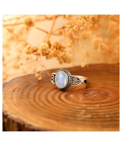 Adjustable Moonstone Rings for Women 925 Sterling Silver Statement Rings Womens Vintage Rings with 6 * 8mm Oval Moonstone Sta...