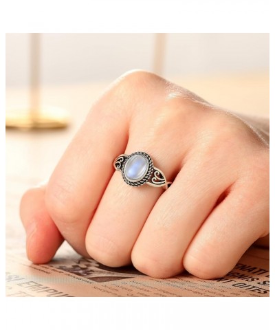 Adjustable Moonstone Rings for Women 925 Sterling Silver Statement Rings Womens Vintage Rings with 6 * 8mm Oval Moonstone Sta...