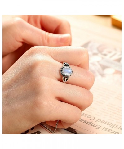 Adjustable Moonstone Rings for Women 925 Sterling Silver Statement Rings Womens Vintage Rings with 6 * 8mm Oval Moonstone Sta...