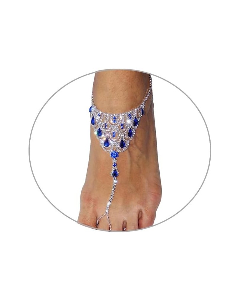 1Pair Summer Beach Water Drop Anklet Rhinestone Toe Ring Foot Chain Bridal Crystal Barefoot Anklet Sandal High Heels Accessor...