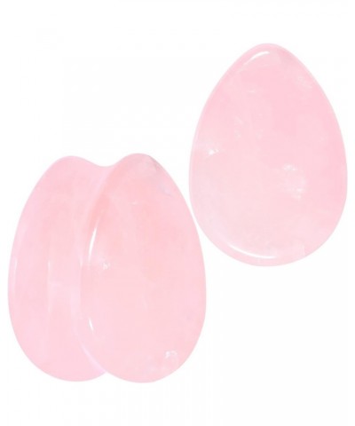 Womens 2PC Solid Pink Rose Quartz Stone Drop Saddle Plugs Double Flare Plug Ear Plug Gauges 16mm (5/8") $21.55 Body Jewelry