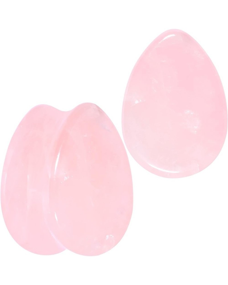 Womens 2PC Solid Pink Rose Quartz Stone Drop Saddle Plugs Double Flare Plug Ear Plug Gauges 16mm (5/8") $21.55 Body Jewelry