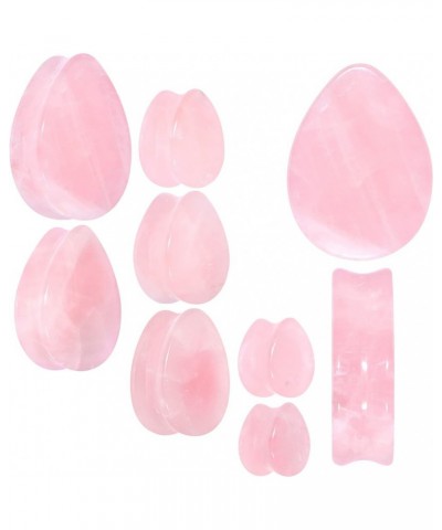 Womens 2PC Solid Pink Rose Quartz Stone Drop Saddle Plugs Double Flare Plug Ear Plug Gauges 16mm (5/8") $21.55 Body Jewelry