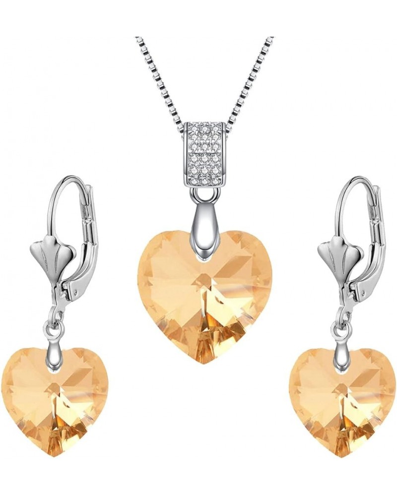 Women's Heart Crystal Jewelry Set Collection,Love Heart Necklaces and Earrings Jewelry Sets 14K Rhodium Tone Plated Crystals ...