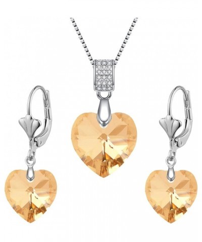 Women's Heart Crystal Jewelry Set Collection,Love Heart Necklaces and Earrings Jewelry Sets 14K Rhodium Tone Plated Crystals ...