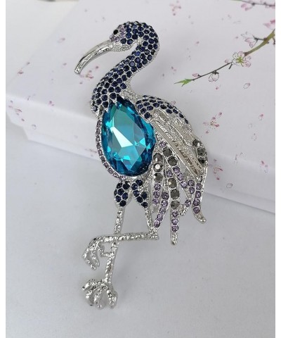 Rhinestone Crystal Animal Bird Flamingo Brooch Pin Pendant BZ6620 Ink Blue-Blue $12.95 Brooches & Pins