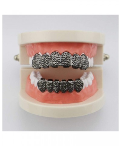 18K Gold Plated Hip Hop Rugged 6 Teeth TOP and Bottom Grillz for Your Teeth Set for Men and Women Gun Black $7.94 Body Jewelry