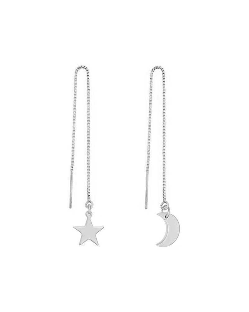 Irregular Moon and Star Threader Earrings Women Ear Line Dangle Drop Earrings silver $9.35 Earrings