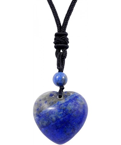 Heart Stone Necklace for Women Men, Lucky Love Healing Crystal Pendant with Adjustable Cord 19-27 Inches Blue $11.54 Necklaces