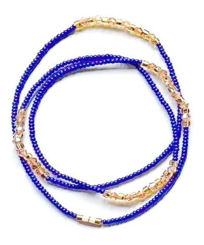 Handmade Ghanaian Artisan Waist Beads - Elegant Crystal Stone Belly Chains for Women, Adjustable Sizes 28-48, Gold Royal Blue...