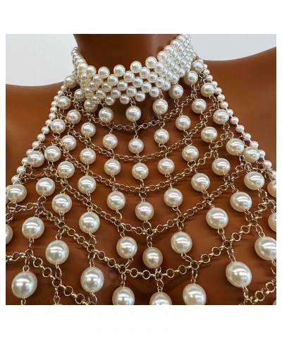 Pearl Body Chain - Adjustable Size Pearl Shoulder Chains Fashion Colorfast Pearl Body Chain Jewelry for Party, Artistic Photo...