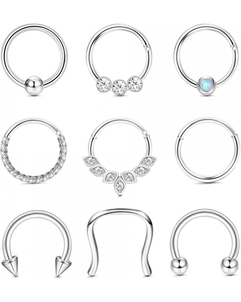 9PCS Septum Jewelry 16G Septum Rings Daith Earrings Hoop Nose Rings Horseshoe Stainless Steel Septum Rings For Women Helix Tr...