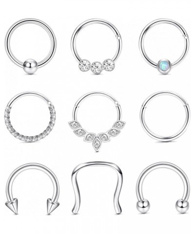 9PCS Septum Jewelry 16G Septum Rings Daith Earrings Hoop Nose Rings Horseshoe Stainless Steel Septum Rings For Women Helix Tr...