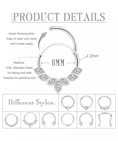 9PCS Septum Jewelry 16G Septum Rings Daith Earrings Hoop Nose Rings Horseshoe Stainless Steel Septum Rings For Women Helix Tr...