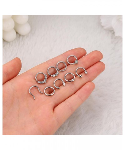 9PCS Septum Jewelry 16G Septum Rings Daith Earrings Hoop Nose Rings Horseshoe Stainless Steel Septum Rings For Women Helix Tr...