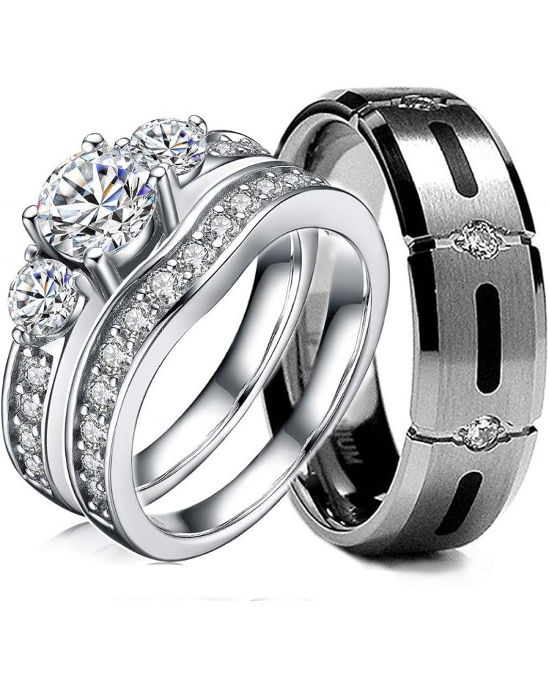 3 Pcs His & Hers, Sterling Silver & Titanium Wedding Rings Set. Size His 12, Hers 06 $27.30 Sets