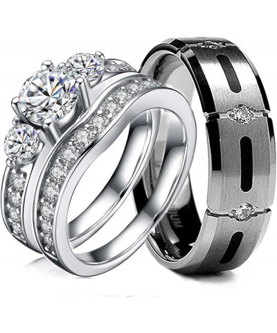 3 Pcs His & Hers, Sterling Silver & Titanium Wedding Rings Set. Size His 12, Hers 06 $27.30 Sets