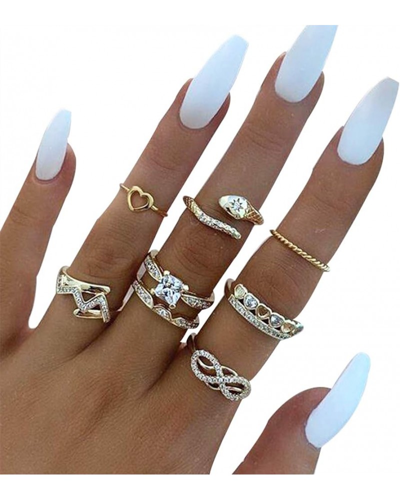 9-15PCS Knuckle Stacking Rings Set for Women Crystal Rhinestone Finger Statement Ring Sets Vintage Joint Knot Mid Rings for T...