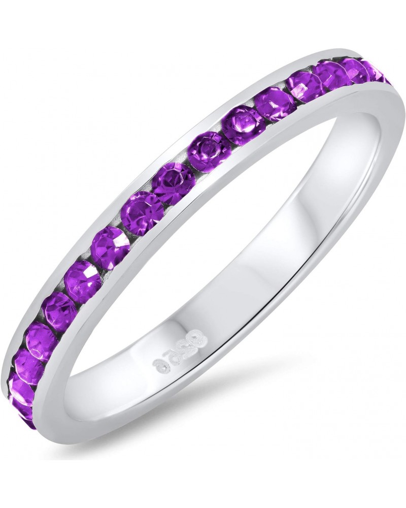 .925 Sterling Silver Amethyst February Birthstone Simulated Purple CZ Eternity Band, Size 5-10 $21.60 Rings