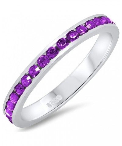 .925 Sterling Silver Amethyst February Birthstone Simulated Purple CZ Eternity Band, Size 5-10 $21.60 Rings