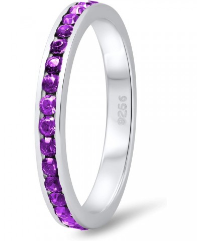 .925 Sterling Silver Amethyst February Birthstone Simulated Purple CZ Eternity Band, Size 5-10 $21.60 Rings