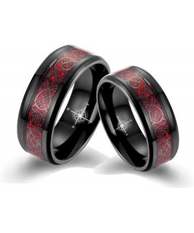 MZZJ Personalized Couple Matching Ring Punk 8MM 2 Tone Polish Black Stainless Steel Celtic Dragon Pattern Bevel Edge Wedding ...