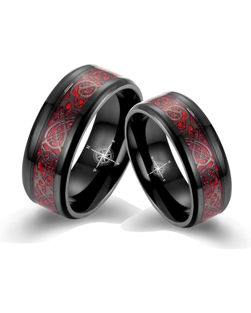 MZZJ Personalized Couple Matching Ring Punk 8MM 2 Tone Polish Black Stainless Steel Celtic Dragon Pattern Bevel Edge Wedding ...