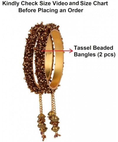 Beaded Bracelet Bangle Indian Bangle Set with Hangings Tassel Charms Wedding Bridal Jewelry for Women 2-4 Brown (Set of 2 Pcs...