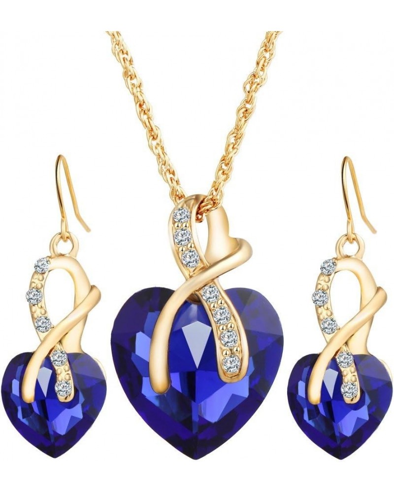 Romantic Blue Sapphire Heart of The Ocean Jewelry for Women CZ Crystal Necklace Earrings Set Bridal Wedding Accessories Blue ...