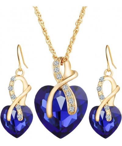 Romantic Blue Sapphire Heart of The Ocean Jewelry for Women CZ Crystal Necklace Earrings Set Bridal Wedding Accessories Blue ...