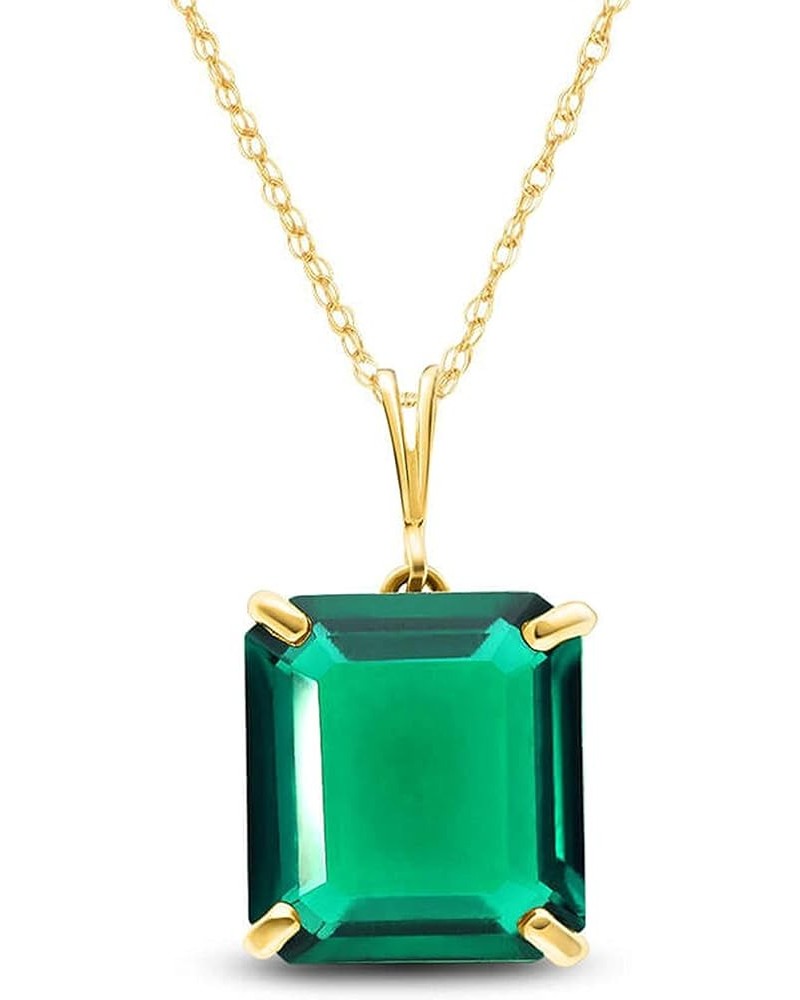 14K Solid Yellow Gold Necklace With Octagon Shape 4.5 ctw High Polished Genuine Emerald - Grade AAA LAB GROWN GENUINE REAL EM...