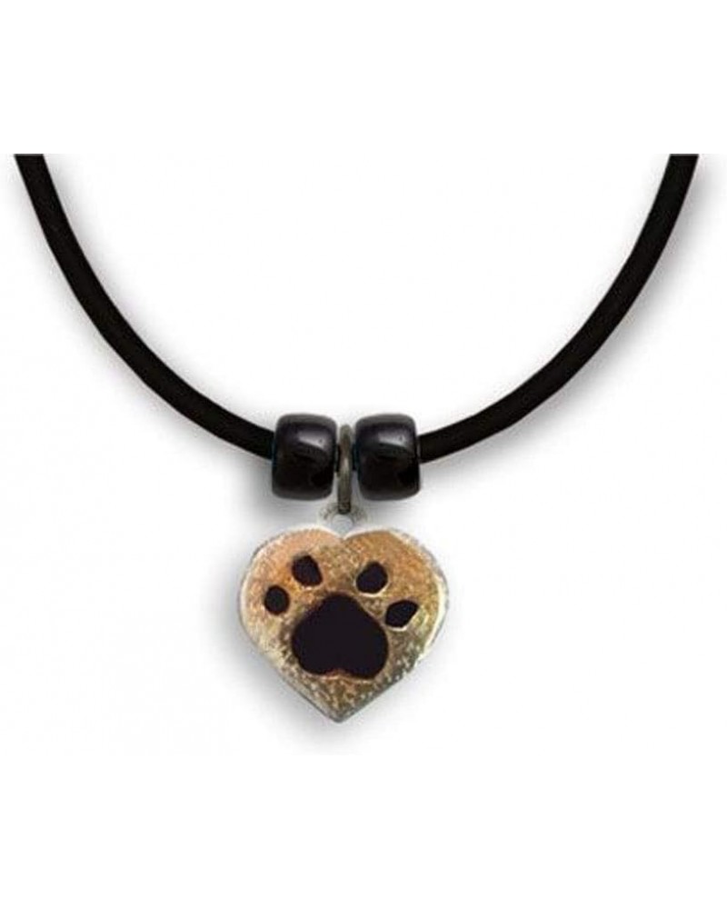 Enamel Painted Topaz and Black Colored Paw Print Heart Necklace $18.40 Necklaces