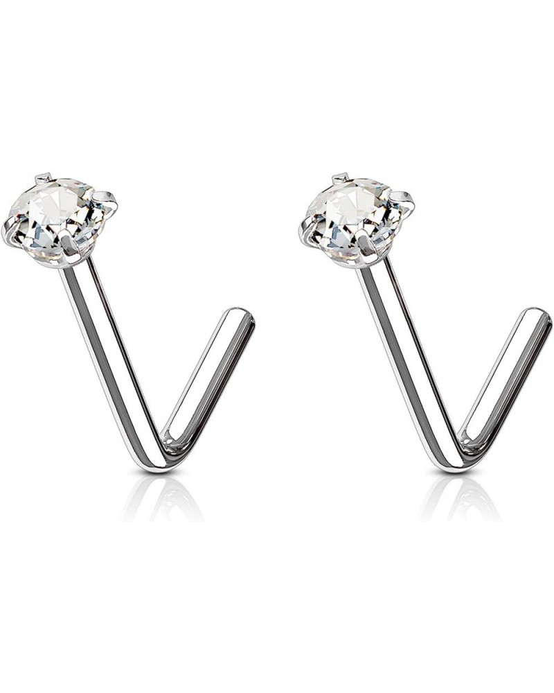 20g 6mm Surgical Steel L Shaped Nose Ring with 3mm CZ Crystal Silver Tone (2pcs) $7.64 Body Jewelry