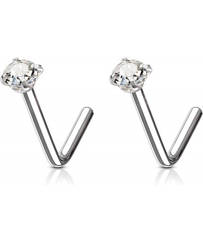 20g 6mm Surgical Steel L Shaped Nose Ring with 3mm CZ Crystal Silver Tone (2pcs) $7.64 Body Jewelry