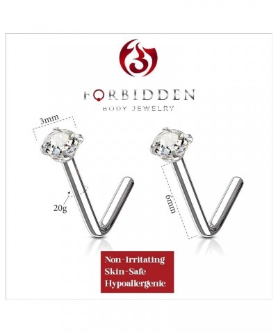 20g 6mm Surgical Steel L Shaped Nose Ring with 3mm CZ Crystal Silver Tone (2pcs) $7.64 Body Jewelry