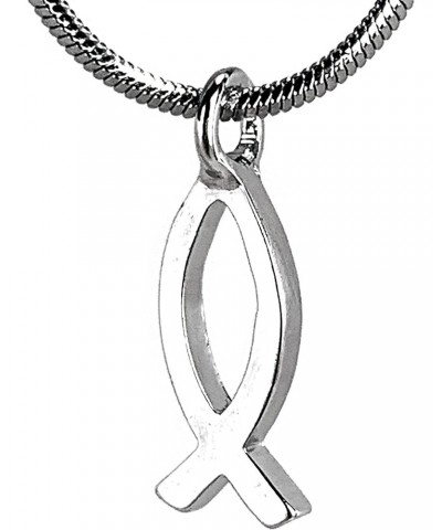 Ichthus Small Jesus Fish Pewter Rhodium Metal Finish Rope Chain Necklace (b5rhdr) $10.00 Necklaces