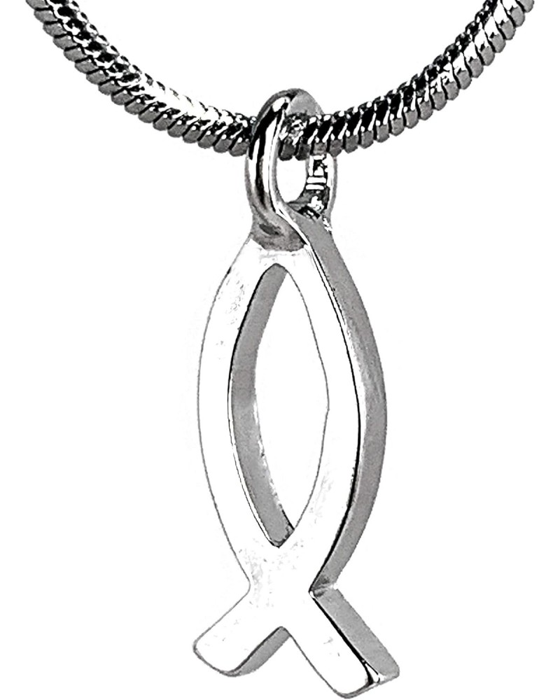 Ichthus Small Jesus Fish Pewter Rhodium Metal Finish Rope Chain Necklace (b5rhdr) $10.00 Necklaces