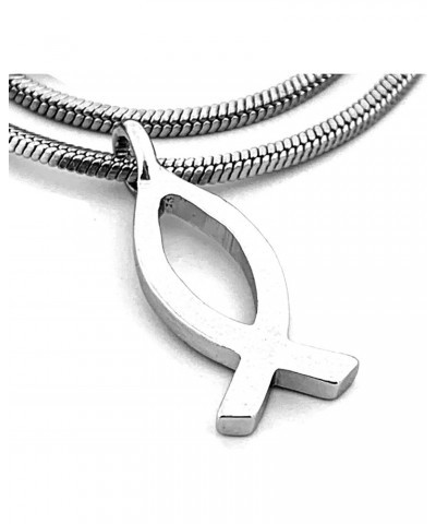 Ichthus Small Jesus Fish Pewter Rhodium Metal Finish Rope Chain Necklace (b5rhdr) $10.00 Necklaces