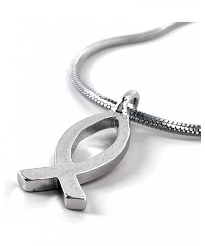 Ichthus Small Jesus Fish Pewter Rhodium Metal Finish Rope Chain Necklace (b5rhdr) $10.00 Necklaces