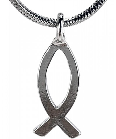 Ichthus Small Jesus Fish Pewter Rhodium Metal Finish Rope Chain Necklace (b5rhdr) $10.00 Necklaces