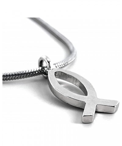 Ichthus Small Jesus Fish Pewter Rhodium Metal Finish Rope Chain Necklace (b5rhdr) $10.00 Necklaces