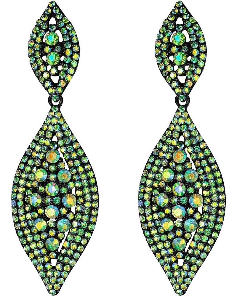 Women's Rhinestone Crystal Wedding Bridal 2 Leaf Drop Dangle Chandelier Earrings Green AB $10.70 Earrings